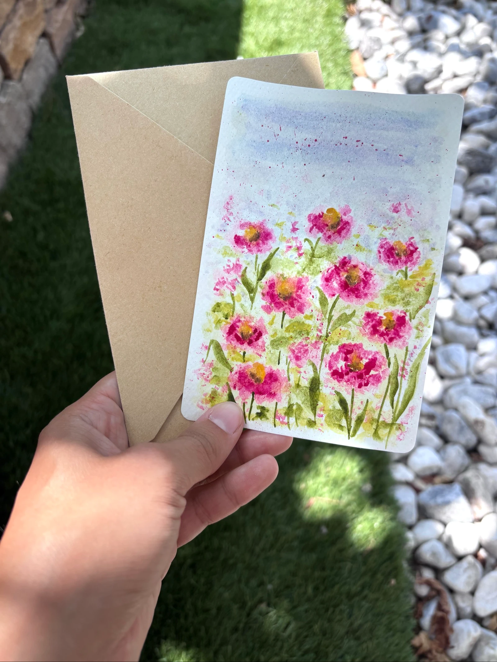 Aquarelle carte dessin de camps de fleurs 